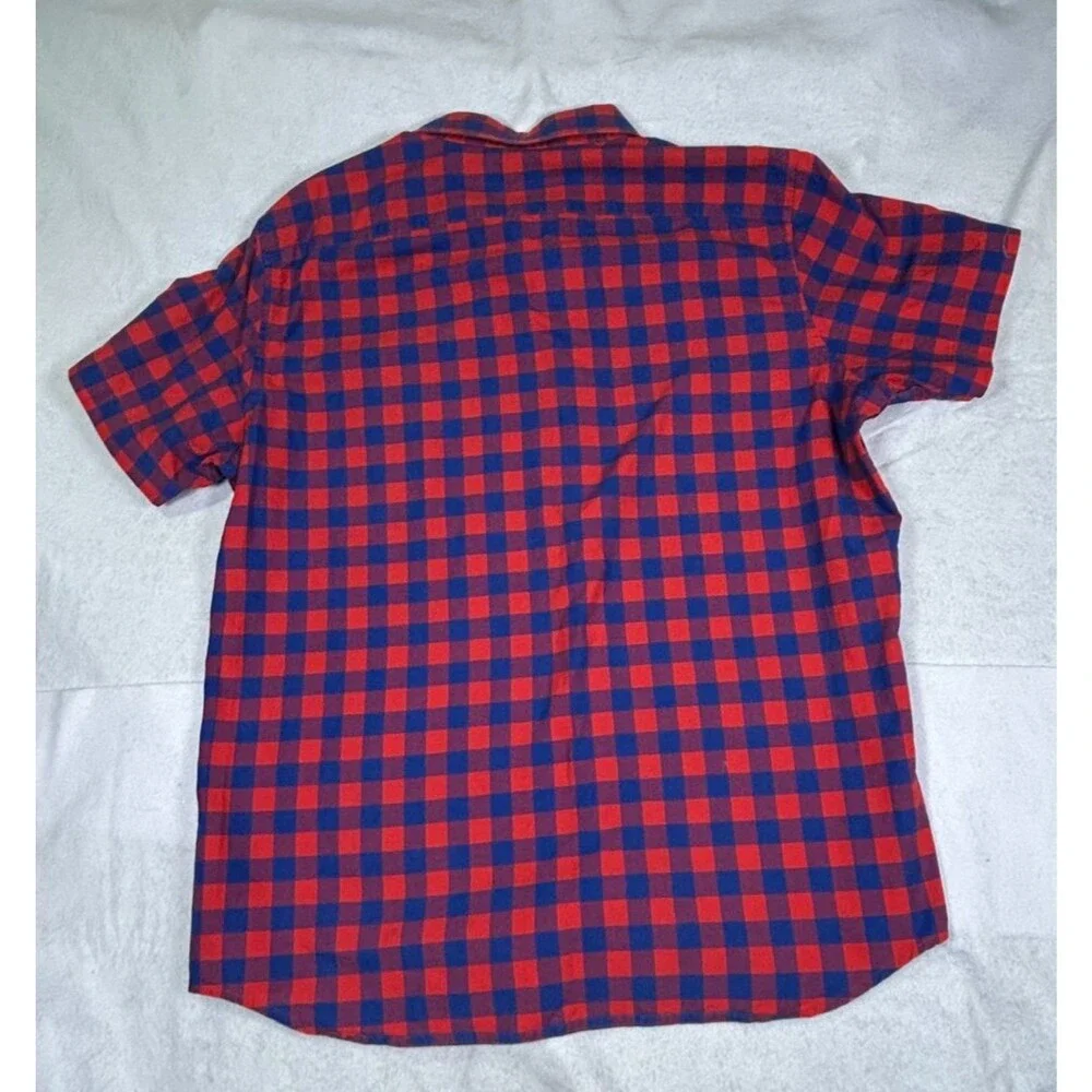 Banana Republic Mens XL Red Blue Check Plaid Short Sleeve Button Front Shirt